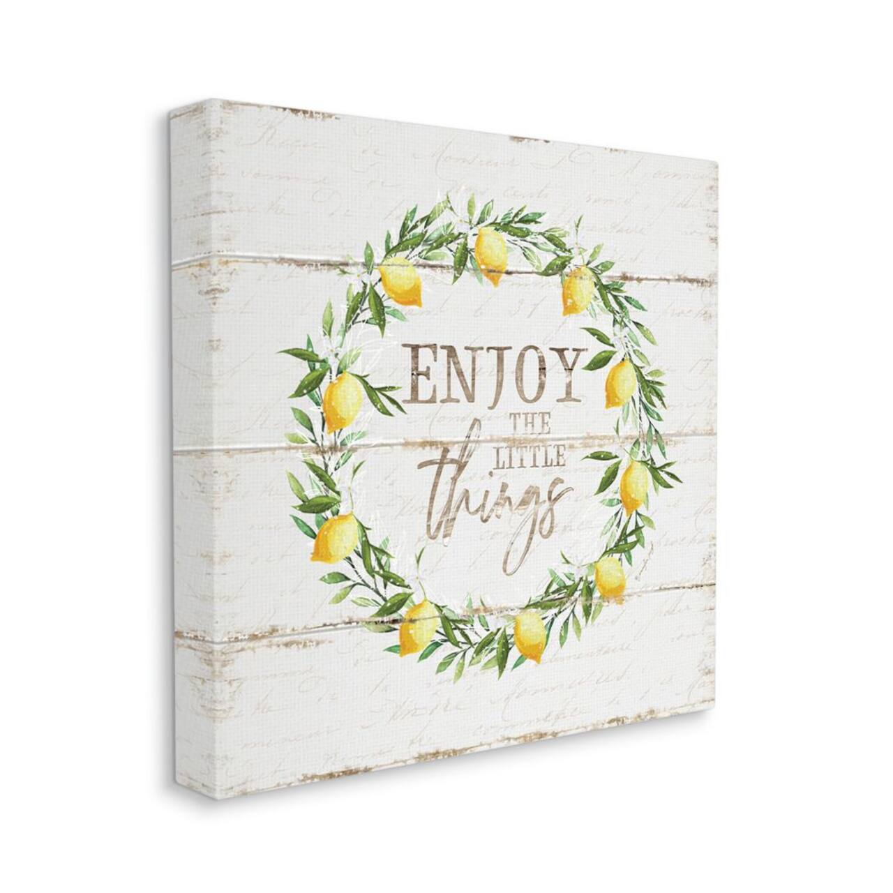 Stupell Industries Distressed Enjoy the Little Things Phrase Lemon Wreath Canvas Wall Art
